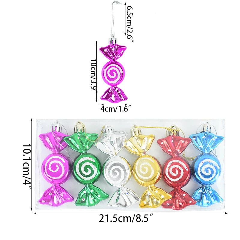 6pcs Christmas Candy Cane Pendants Red Candy Crutch Xmas Tree Hanging Decoration For Home New Year Gifts Navidad Noel Ornaments