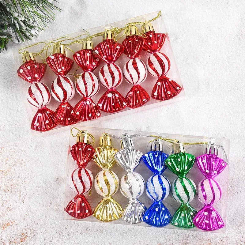 6pcs Christmas Candy Cane Pendants Red Candy Crutch Xmas Tree Hanging Decoration For Home New Year Gifts Navidad Noel Ornaments