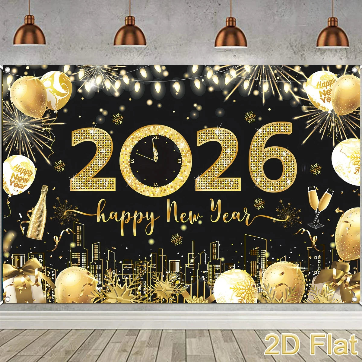 2026 Happy New Year Party Decor Background New Year Champagne New Year Eve Party Cake Table Decor Happy New Year Backdrop Gift
