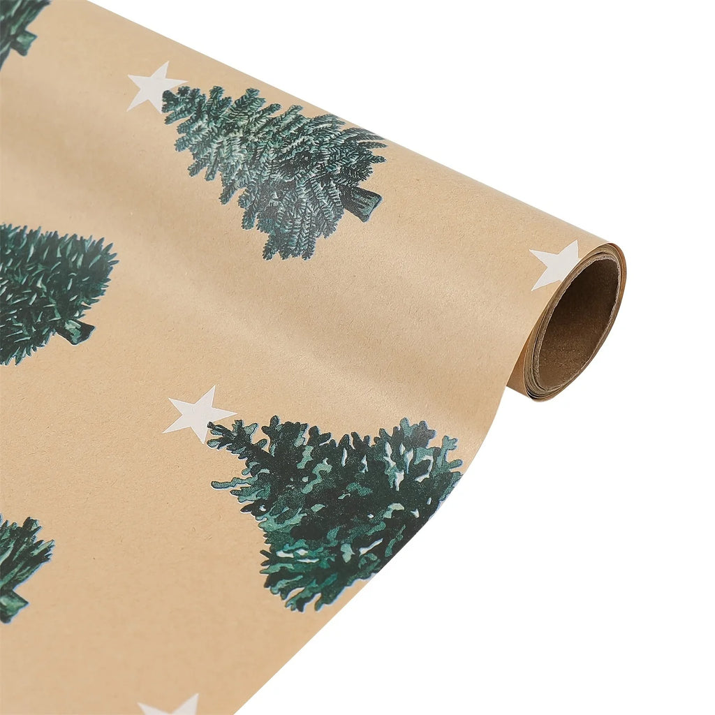 Festive green Christmas wrapping paper with tree pattern - perfect for holiday gift wrapping and party decorations, 17 x 118.1in
