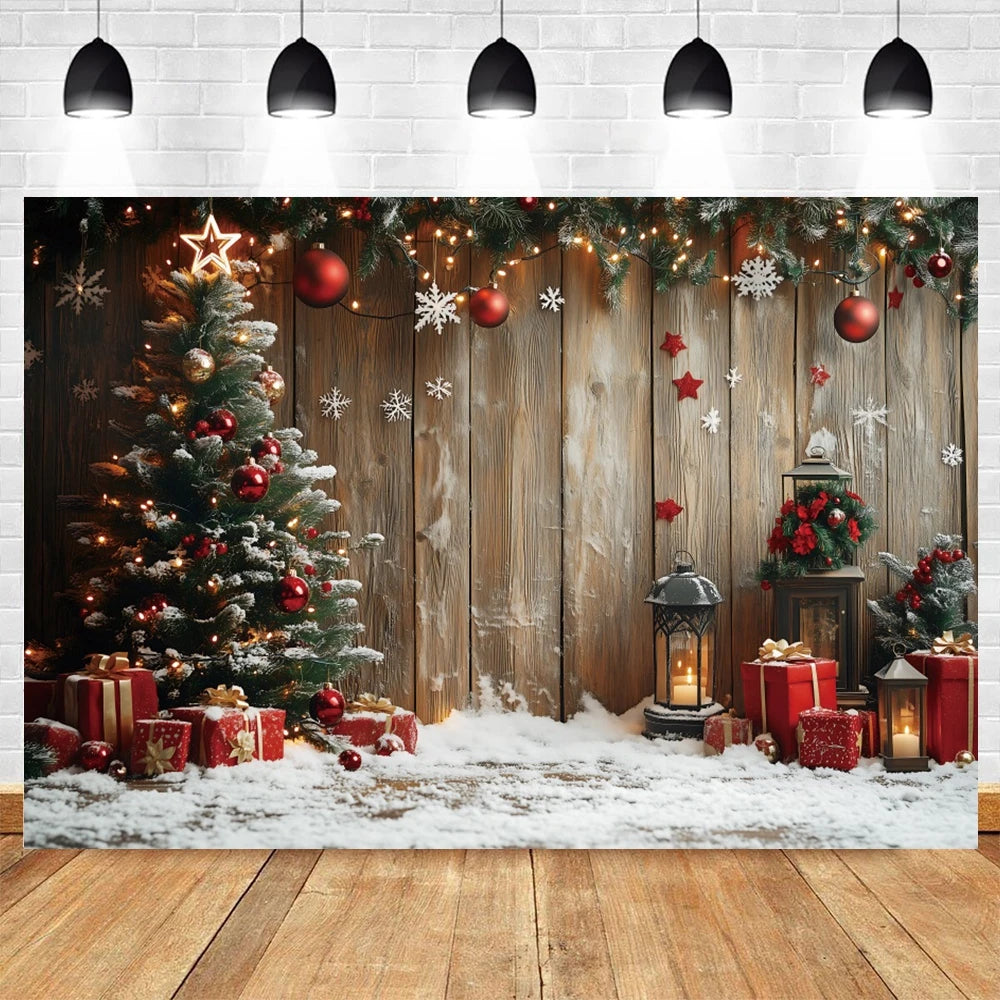 Christmas Photography Backdrop Xmas Tree Gift Toy Window Wood Door Kids Portrait Family Party Photo Background Decor Photostudio