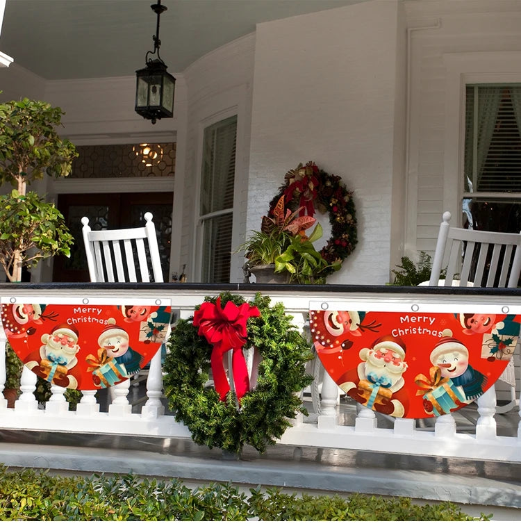 Christmas Outdoor Fan-shaped Flag Banner Merry Christmas Decoration for Home 2024 Xmas Ornament Navidad Natal Noel New Year 2025