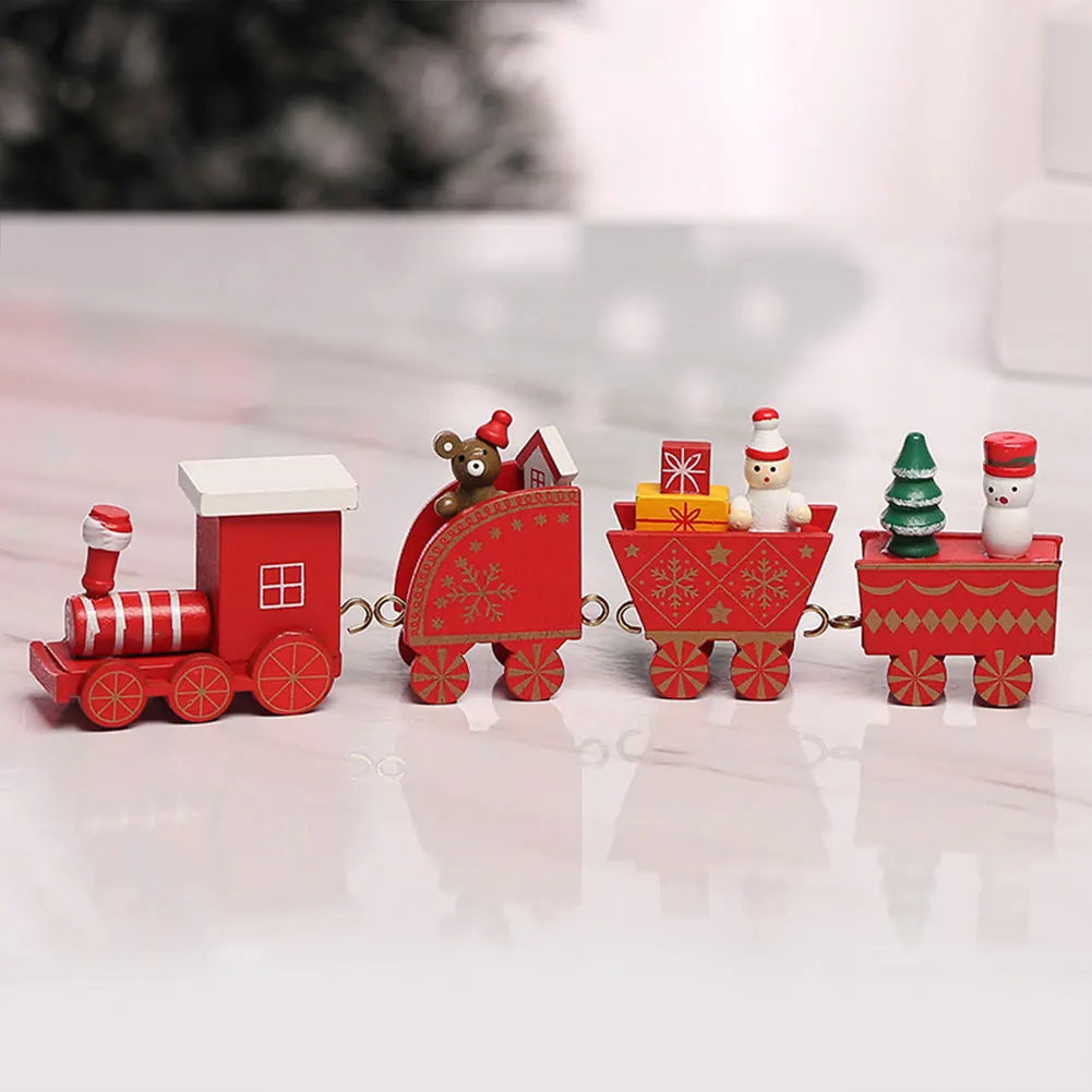 Christmas Wooden Mini Train Decor Set Christmas Train Ornament Toys Xmas Table Top Ornament Christmas Decorations Gift