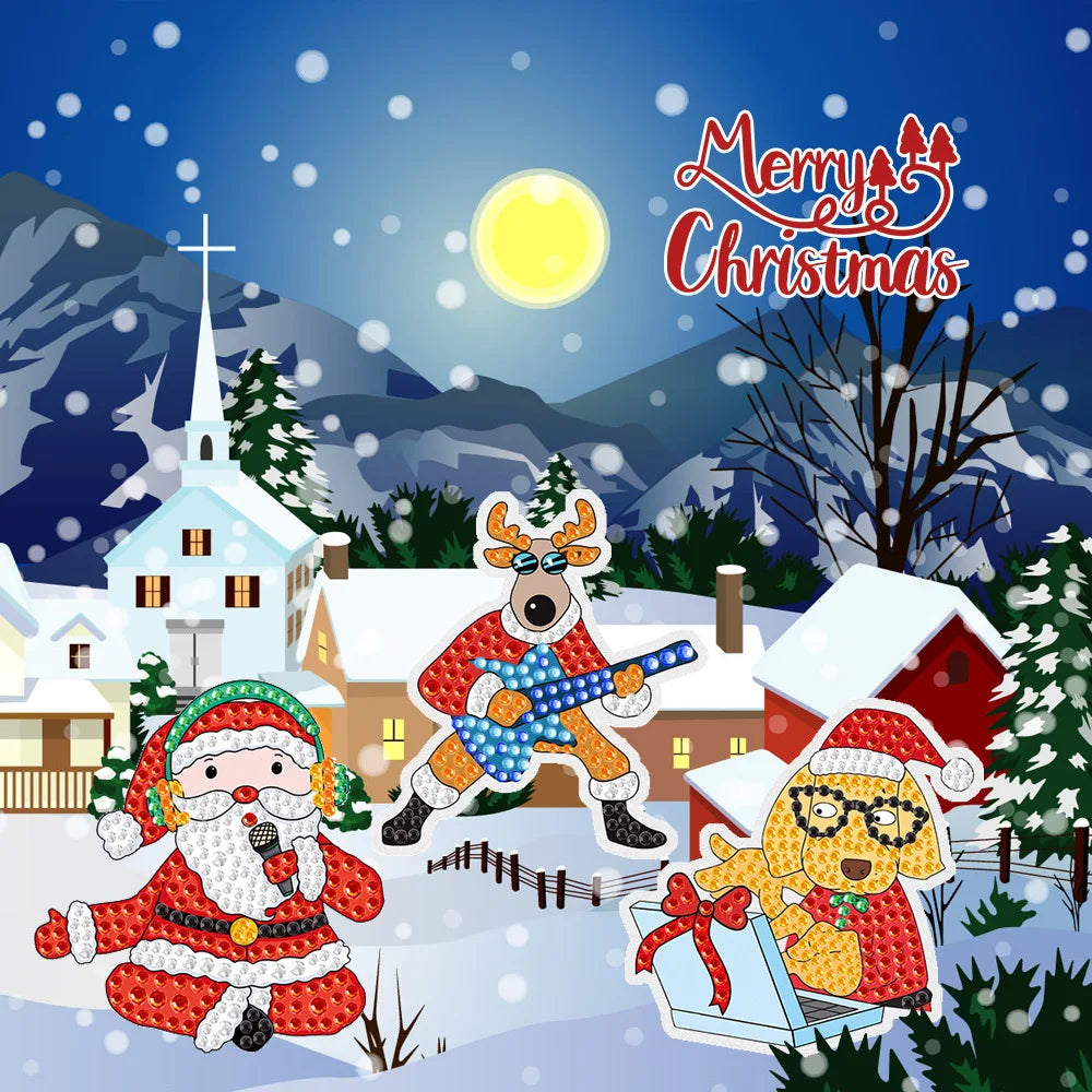 Christmas Diamond Painting Keychain 5D DIY Hanging Diamond Art Kits Diamond Ornaments for Kids Christmas Crafts Family Decor