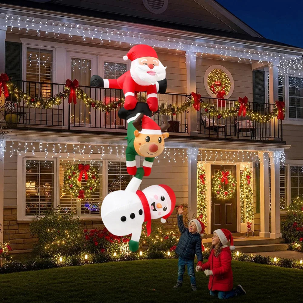 8FT Christmas Inflatables Decor, Climbing Santa Claus with Reindeer & Snowman/Elves, Xmas Decor for Beam Roof Tree Indoor Party