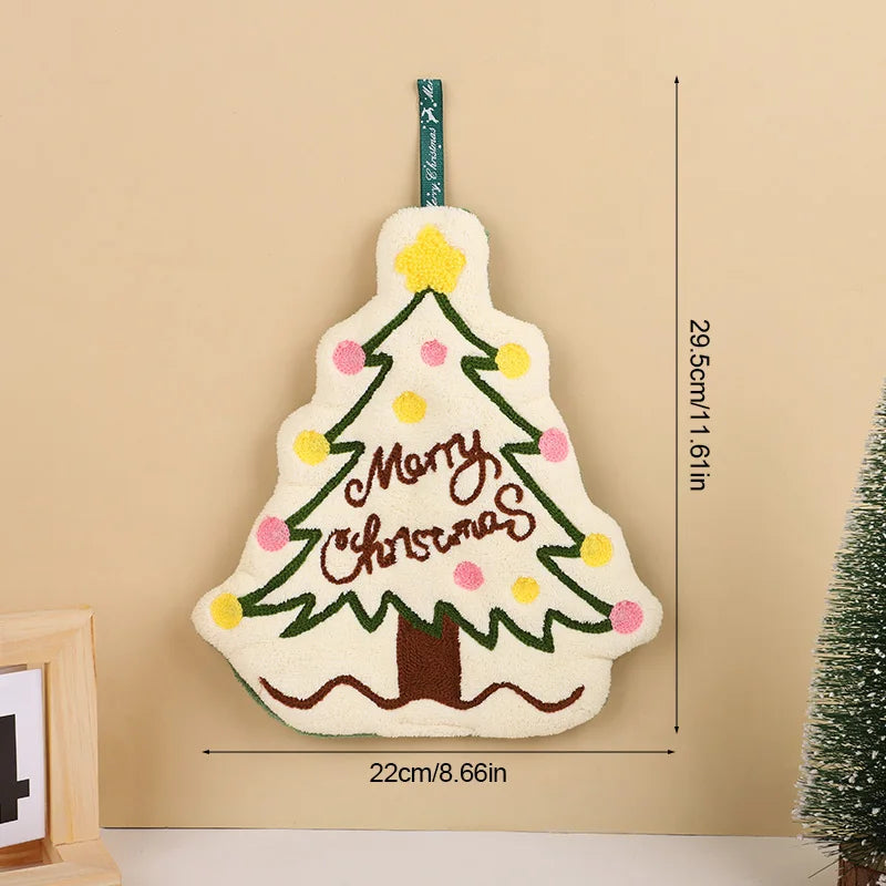 1/3Pcs Christmas Cartoon Hand Towel Gingerbread Man Snowman Tree Design Coral Fleece Hanging Towels Home Kitchen Bathroom Decor