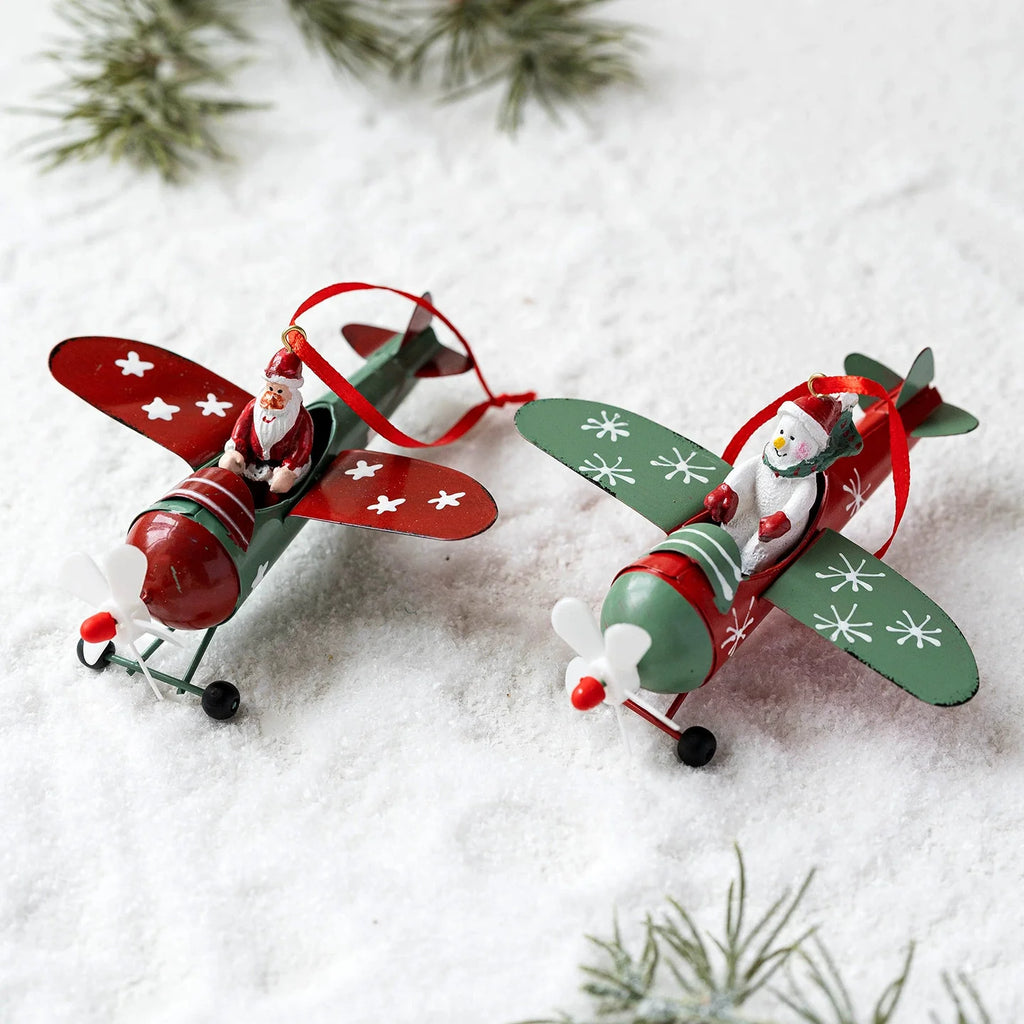 Retro Iron Christmas Pendant Antique Style Santa Claus Airplane Christmas Tree Hanging Decoration Ornaments Snowman Decorative