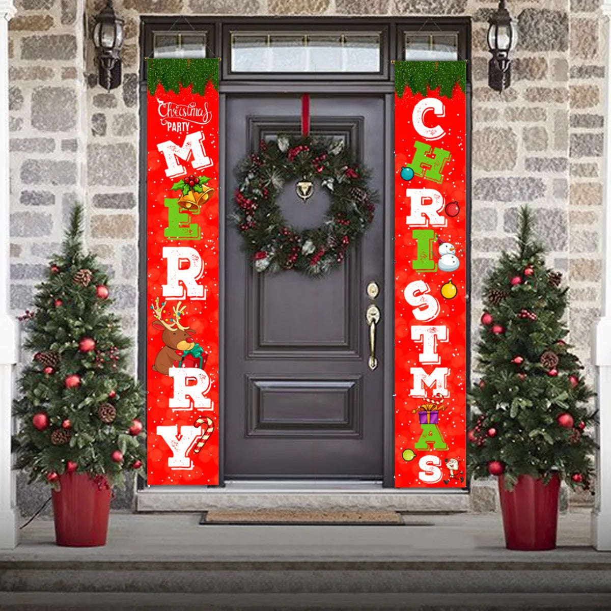 1set Christmas Decorations Door Banner Merry Christmas Santa Snowman Hanging Banner Supplies New Year Home Xmas Decor Noel