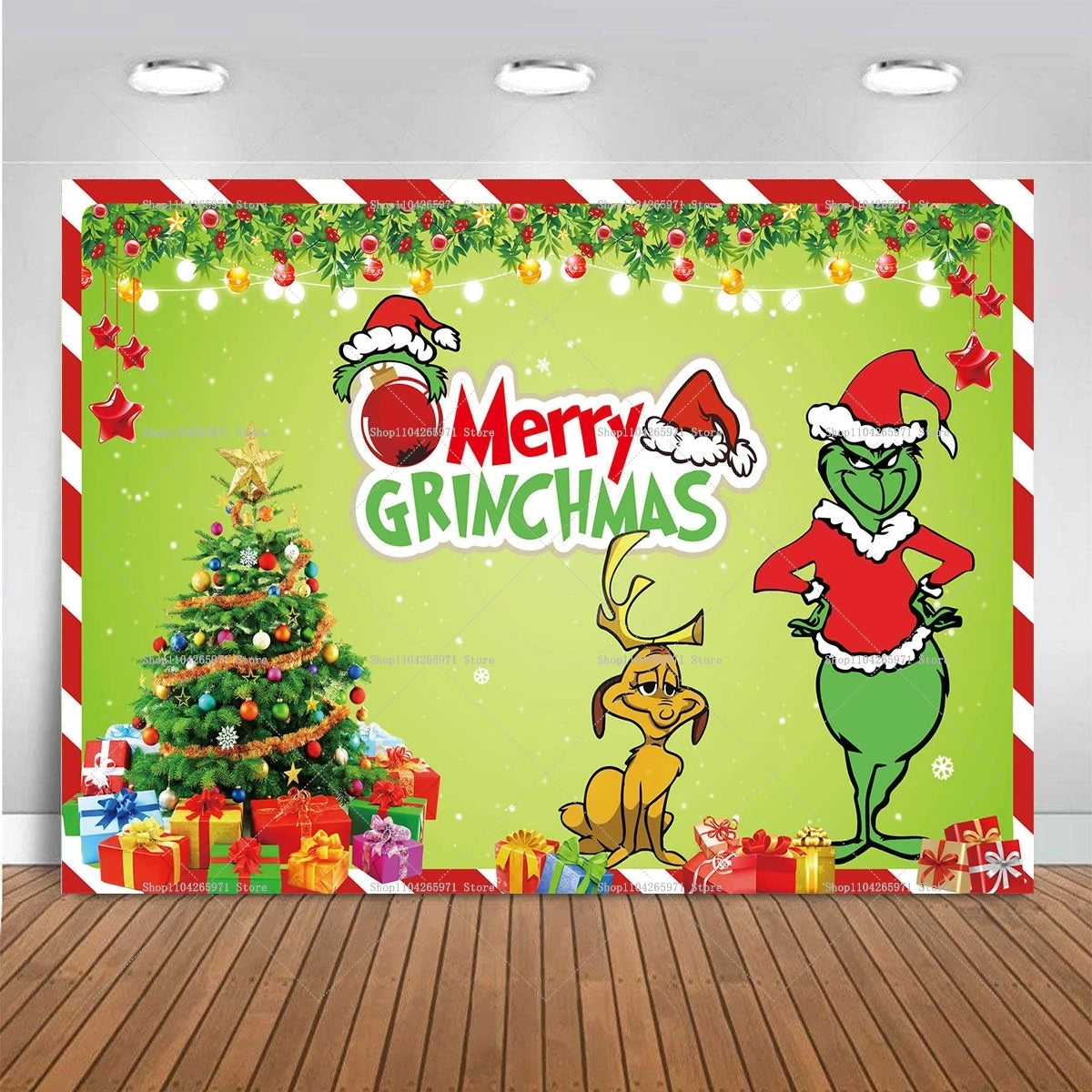 Cartoon G-Grinches Theme Kids Birthday Party Supplies Decorative Background Winter Christmas Party Scene Photography Banner