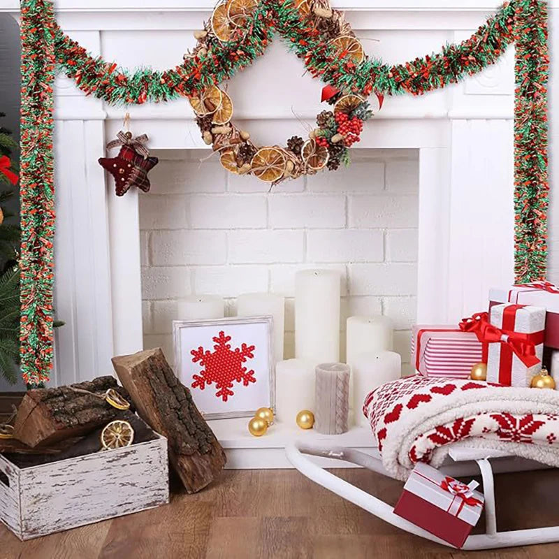 2Meters Christmas Tinsel Garland Red Green Strip Ribbon for Xmas Tree Hanging Ornaments Home Decoration New Year Party Supplies