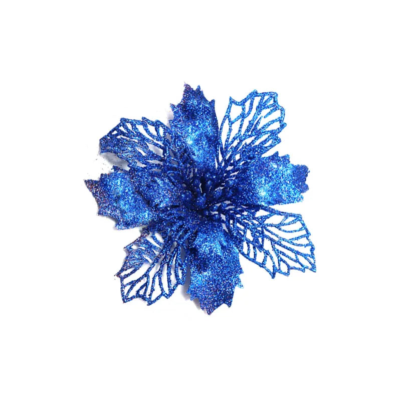 9cm Glitter Artifical Christmas Flowers Christmas Tree Wreath Decorations Fake Flowers Xmas Garland Ornaments New Year 2024