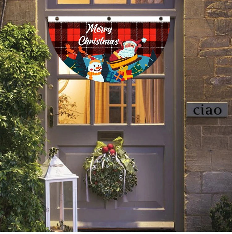Christmas Outdoor Fan-shaped Flag Banner Merry Christmas Decoration for Home 2024 Xmas Ornament Navidad Natal Noel New Year 2025