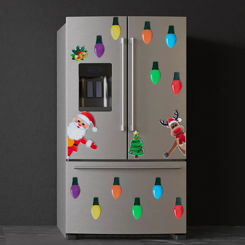 Christmas Car Refrigerator Decoration Reflective Bulb Light Shaped Magnets Stickers Magnetic Wires Ornaments Set Xmas home decor