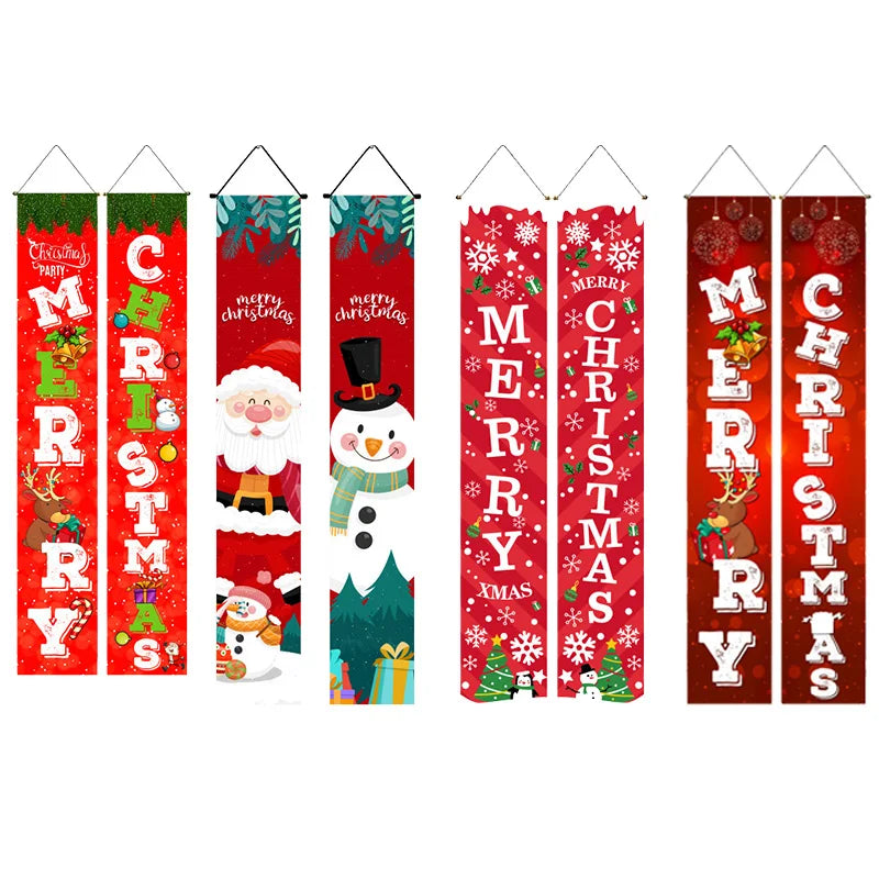 1set Christmas Decorations Door Banner Merry Christmas Santa Snowman Hanging Banner Supplies New Year Home Xmas Decor Noel