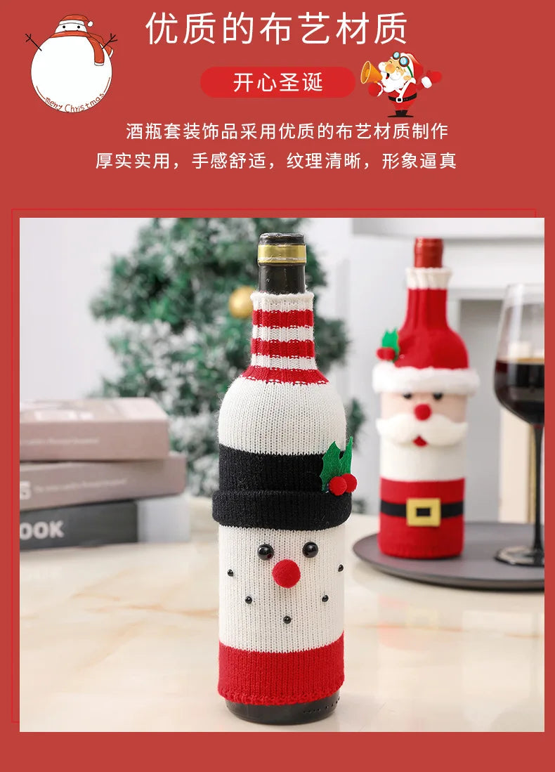 Christmas Wine Bottle Cover Set Santa Snowman Woven Wine Bottle Bags for Christmas Party Dinner Table Decorations New Year Gifts