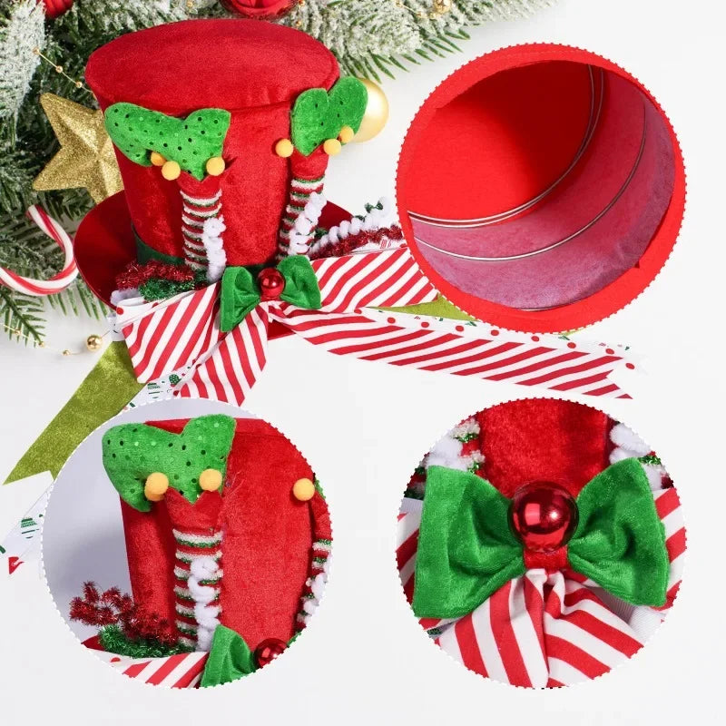 Christmas Tree Decorations Tree Top Star Striped Bow Tree Hat Sequin Christmas Tree Hat Hanging Decoration Christmas Decor