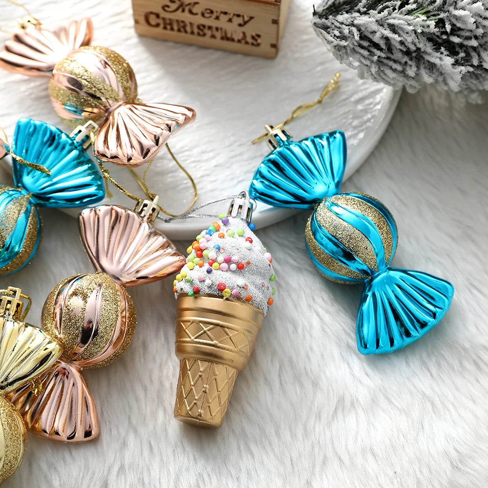Mix Cute Candy Donuts Cupcake Ice Cream Cone Christmas Ornaments Kit Christmas Tree Hanging Decorations Gifts Navidad Natal