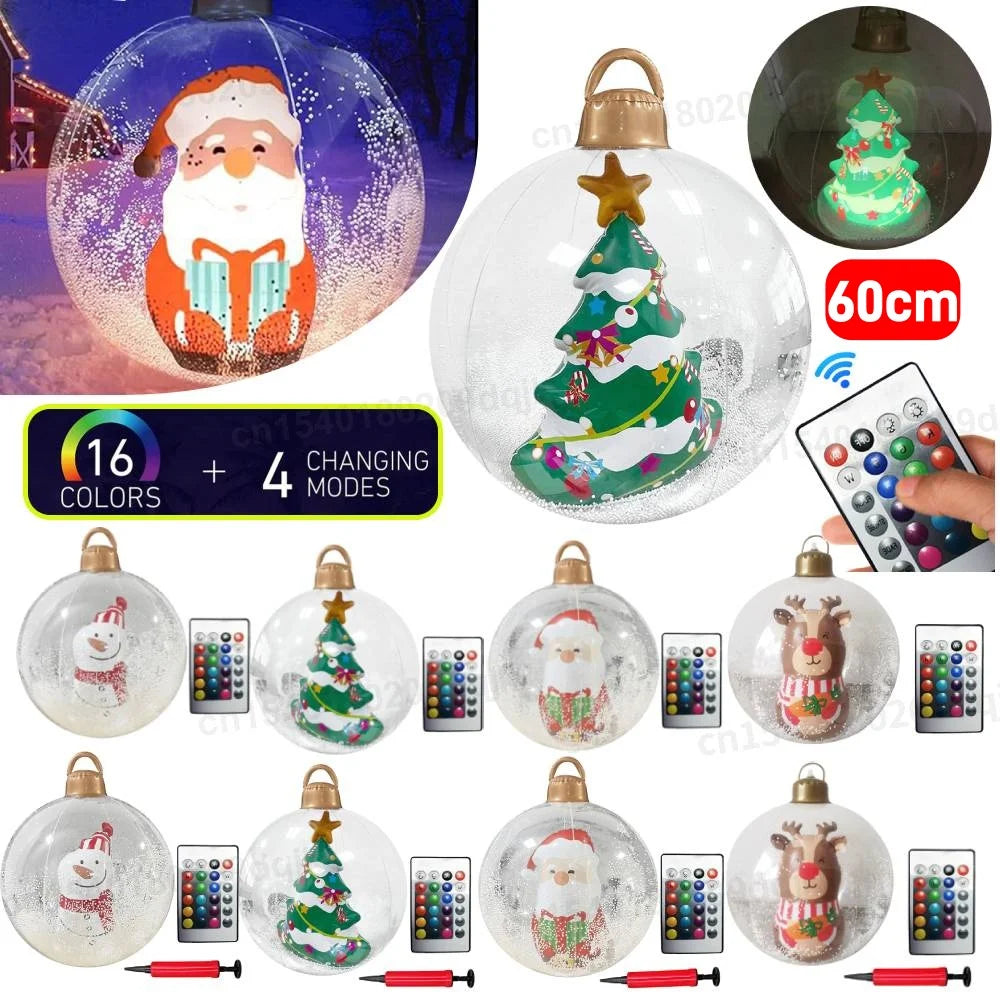 60cm Inflatable Christmas Ball With Light Santa Claus Snowman Christmas Tree Giant Big Large Christmas Balls Ornament Xmas Decor