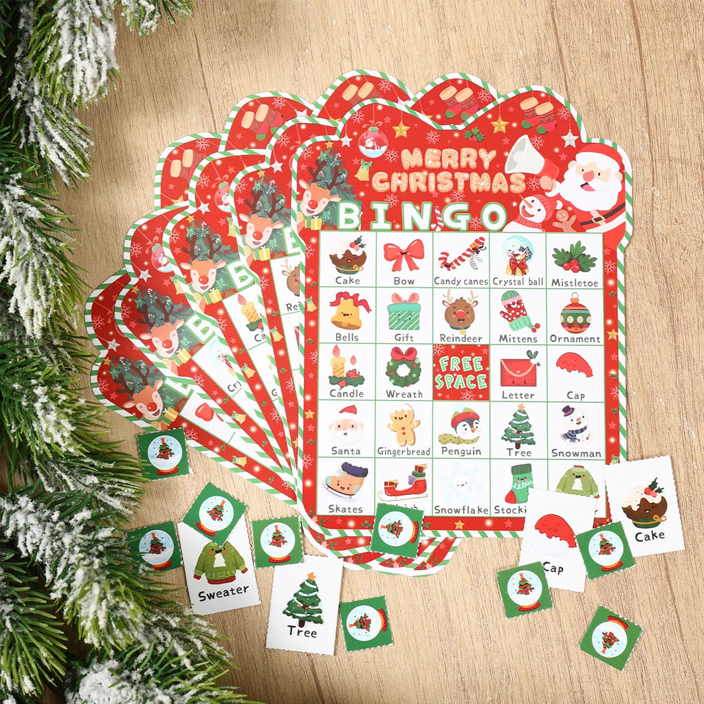 Christmas Cartoon Bingos Game Cards Merry Christmas Decoration for Home 2025 Bingo Game Set Navidad Natal New Year Gift 2026