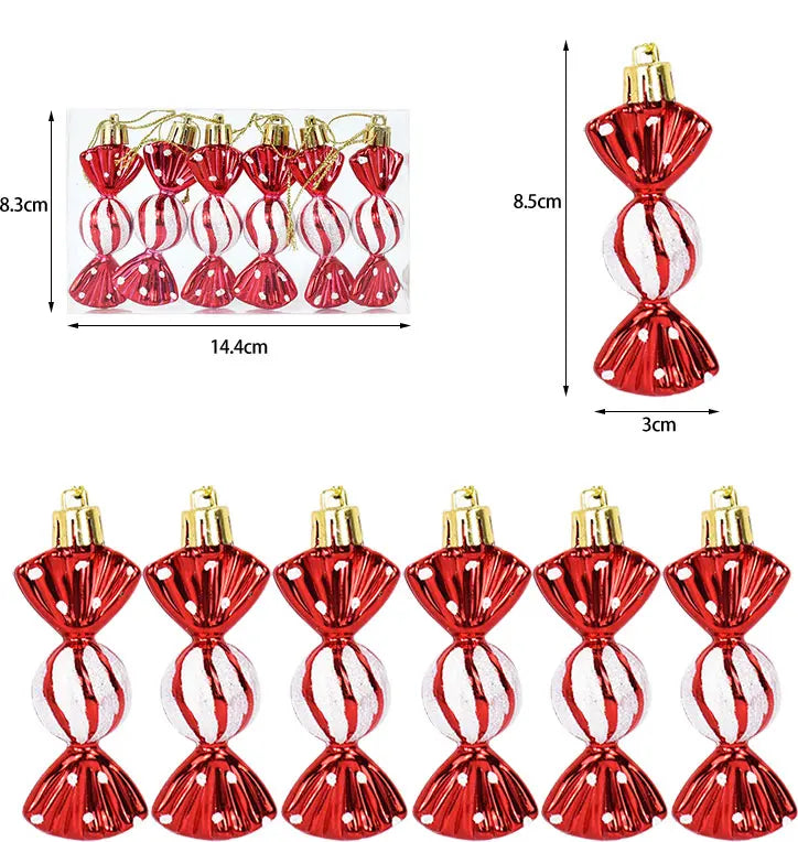 6pcs Christmas Candy Cane Pendants Red Candy Crutch Xmas Tree Hanging Decoration For Home New Year Gifts Navidad Noel Ornaments