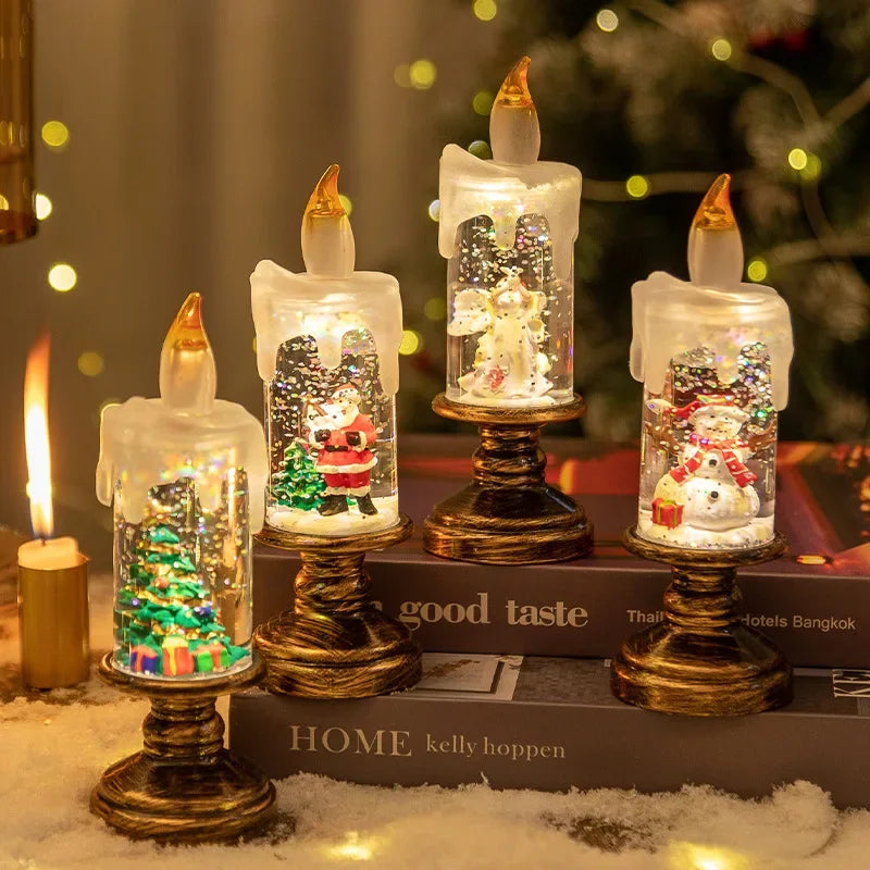 Hot Christmas Decorations Wind Lamp Candle Candlestick Crystal Ball Lights Snow Snowflake Music Box Xmas Gift Scene Arrangement