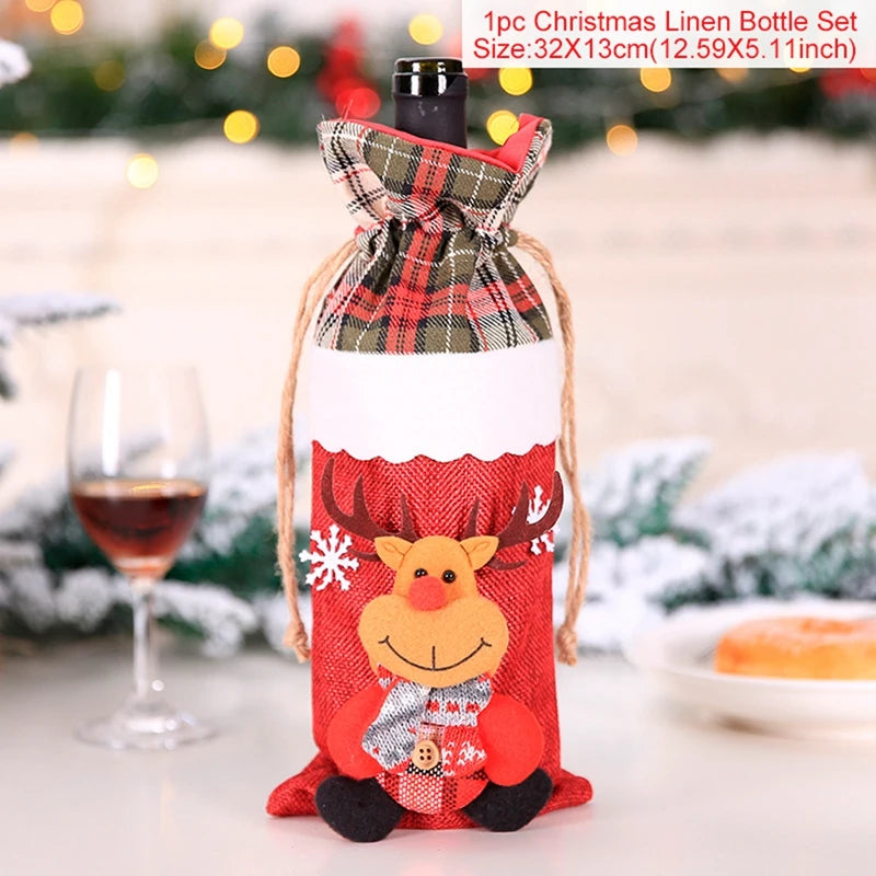 Christmas Wine Bottle Cover Merry Christmas Decoration For Home 2024 Christmas Ornaments Decor Happy New Year 2025 Navid Noel