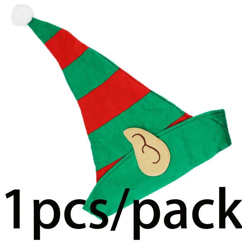 (1 Piece/bag) 53*34cm Christmas Elf Hat Red Green Striped Party Hat New Year Celebration DIY