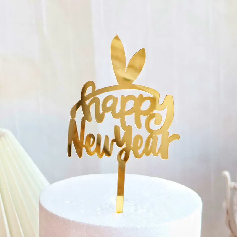2023 Happy New Year birthday Cake Topper Red Gold Acrylic Kids New Year's Party Cake Topper Home Party Gifts Dessert Decoration