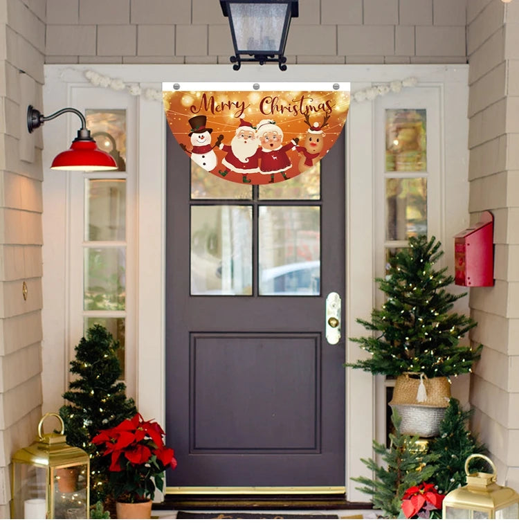 Christmas Outdoor Fan-shaped Flag Banner Merry Christmas Decoration for Home 2024 Xmas Ornament Navidad Natal Noel New Year 2025