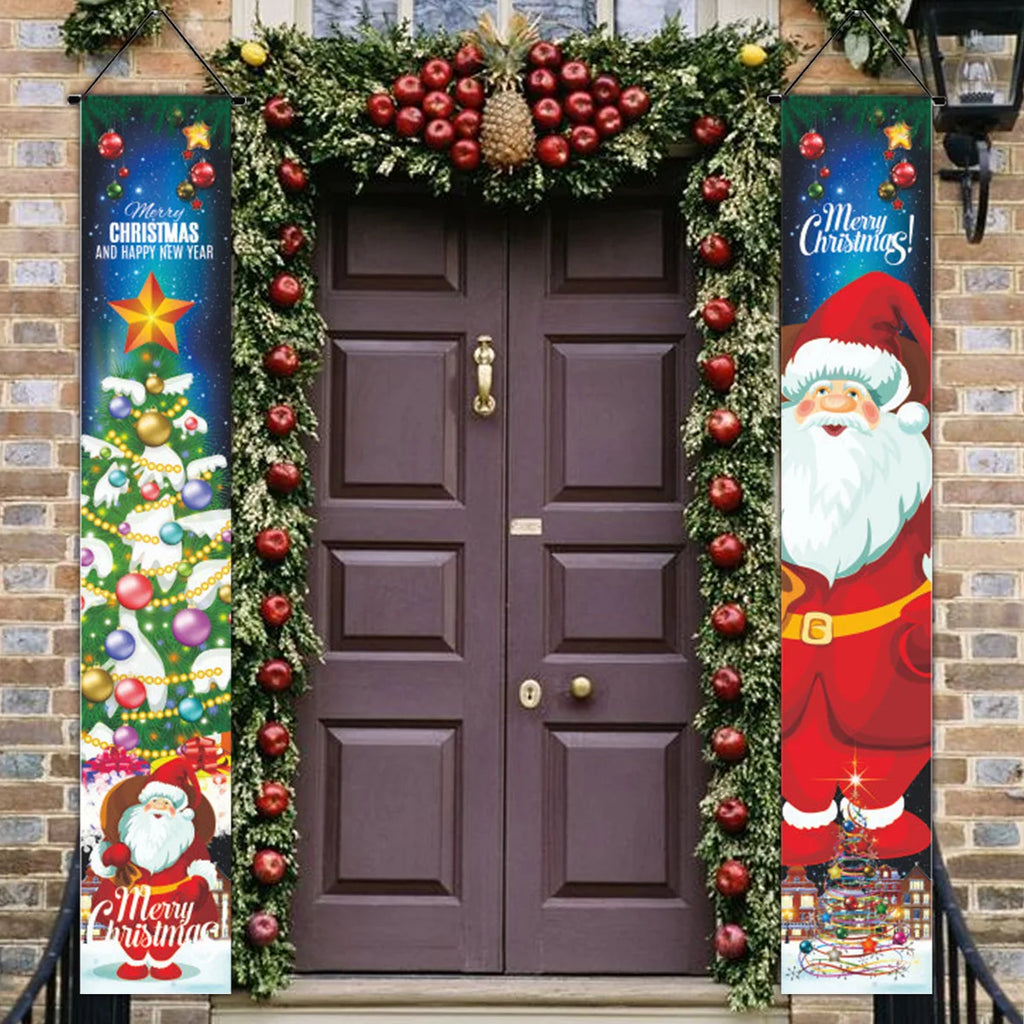 1set Christmas Decorations Door Banner Merry Christmas Santa Snowman Hanging Banner Supplies New Year Home Xmas Decor Noel