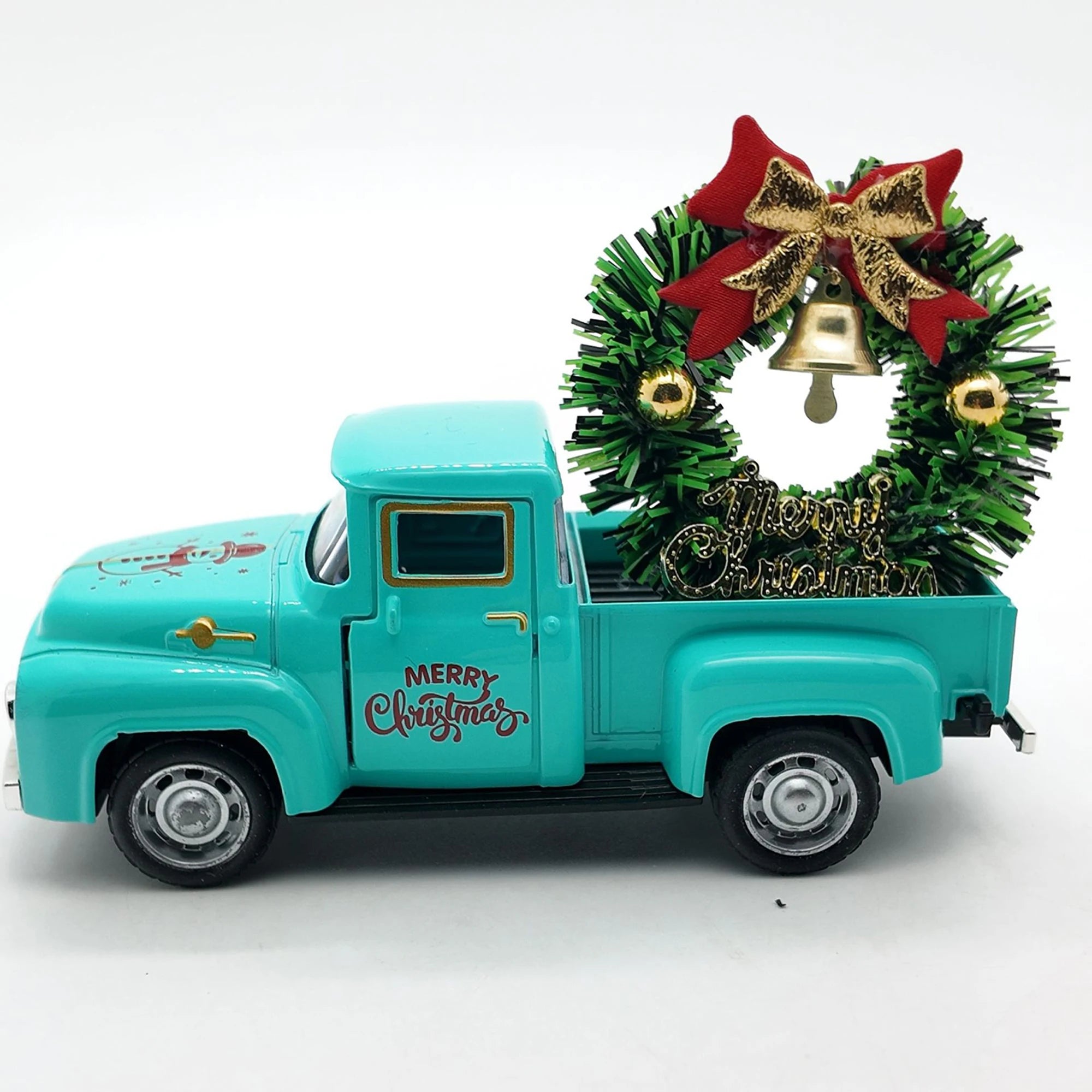 Christmas Table Decoration Mini Snowman Truck with Wreath Figurine Desk Statues Centerpieces for Home Party Decor