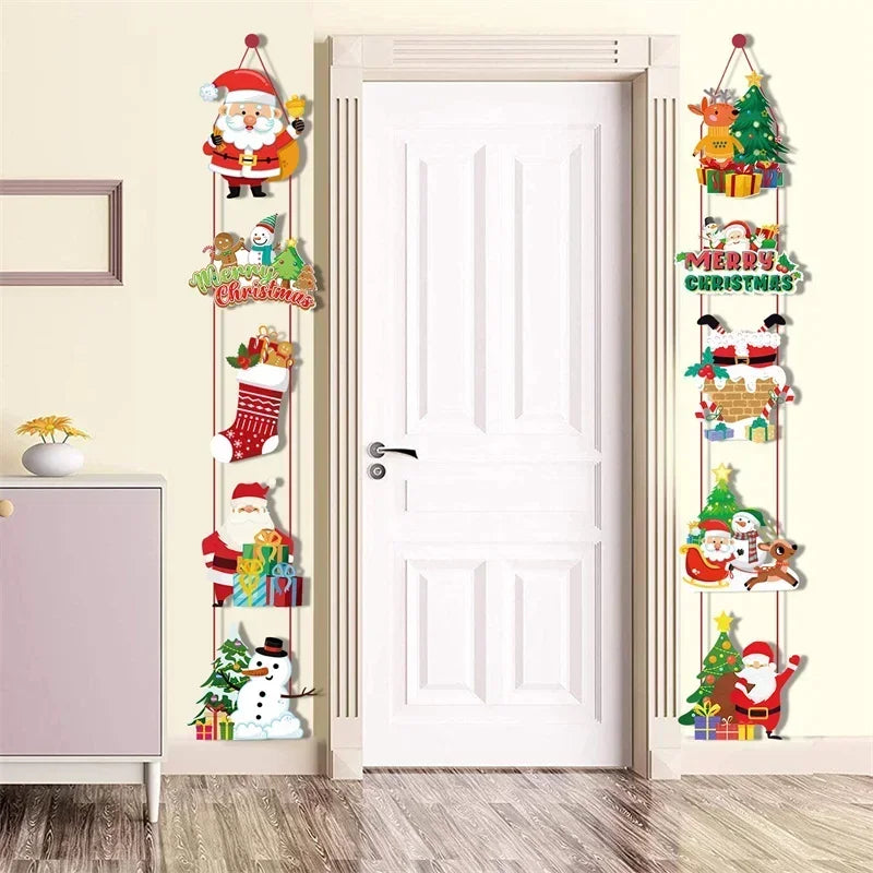 Merry Christmas Decor Door Hanging Banner Santa Claus Snowman Elf Couplet Party Yard Front Door Ornament Xmas Gift