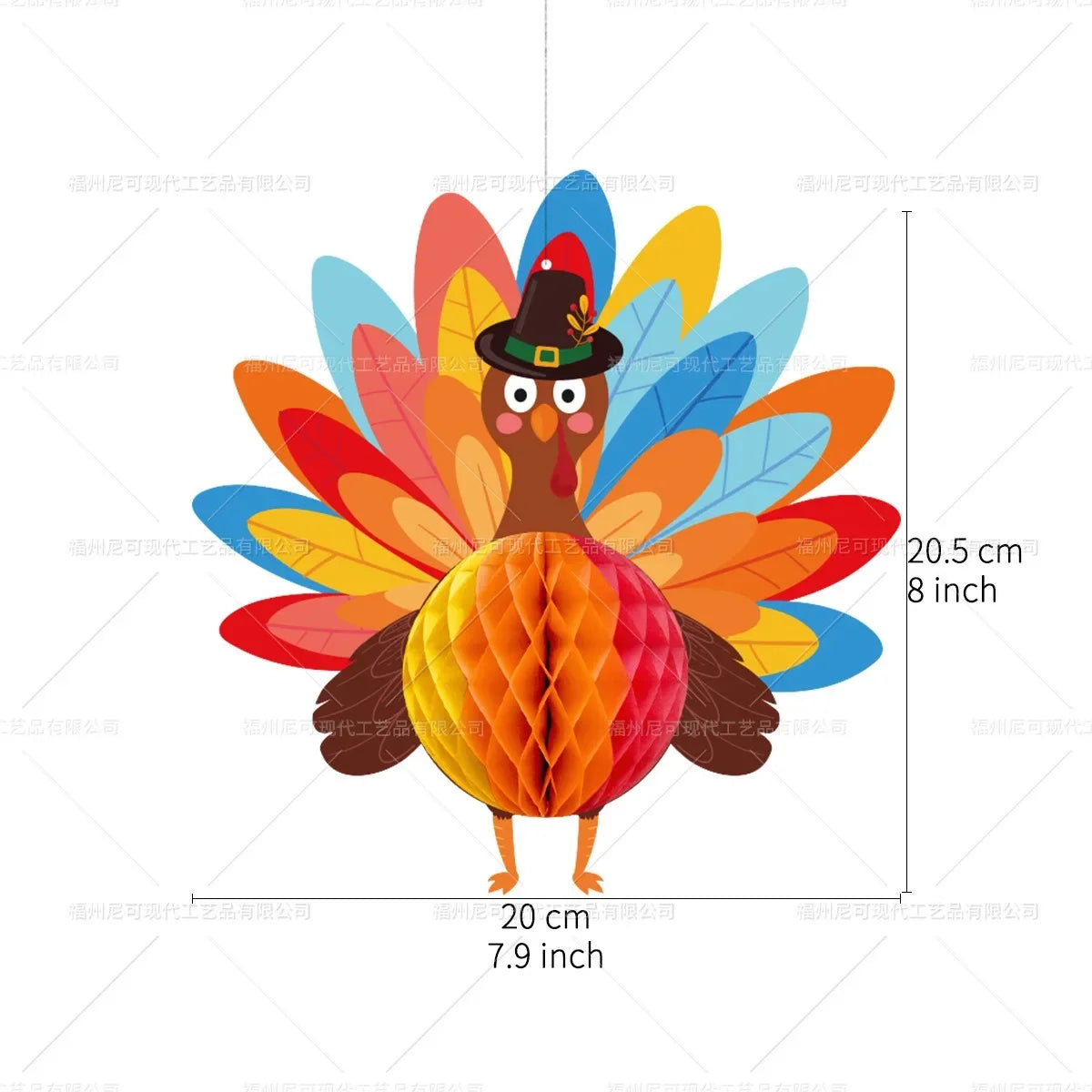 Thanksgiving Turkey Honeycomb Ball Hanging Pendants Fall Harvest Festival Table Ornaments Happy Thanksgiving Day 2025 Decoration