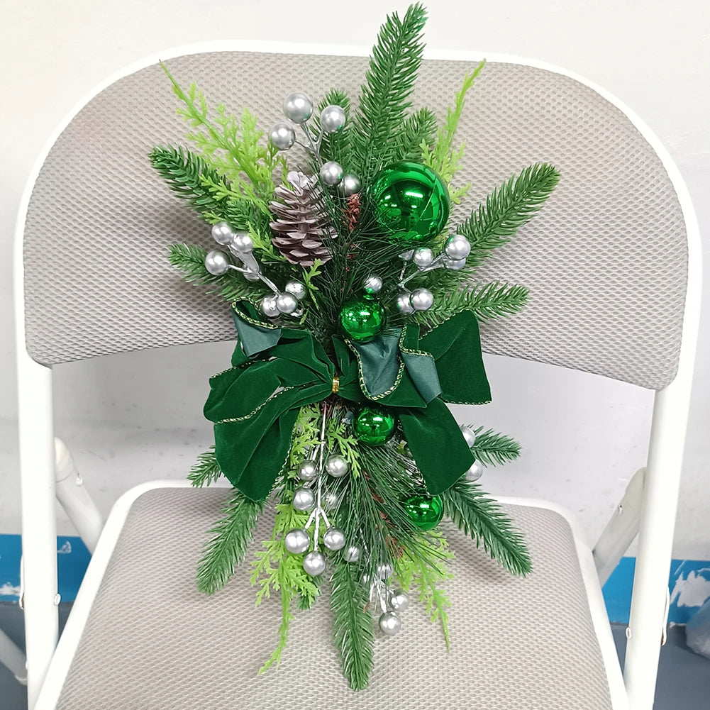 Door Stairs Wreath Christmas Wreath Hanging Pendants Artificial Flowers Stairway Swag Trim Garland Christmas Decorations 2024