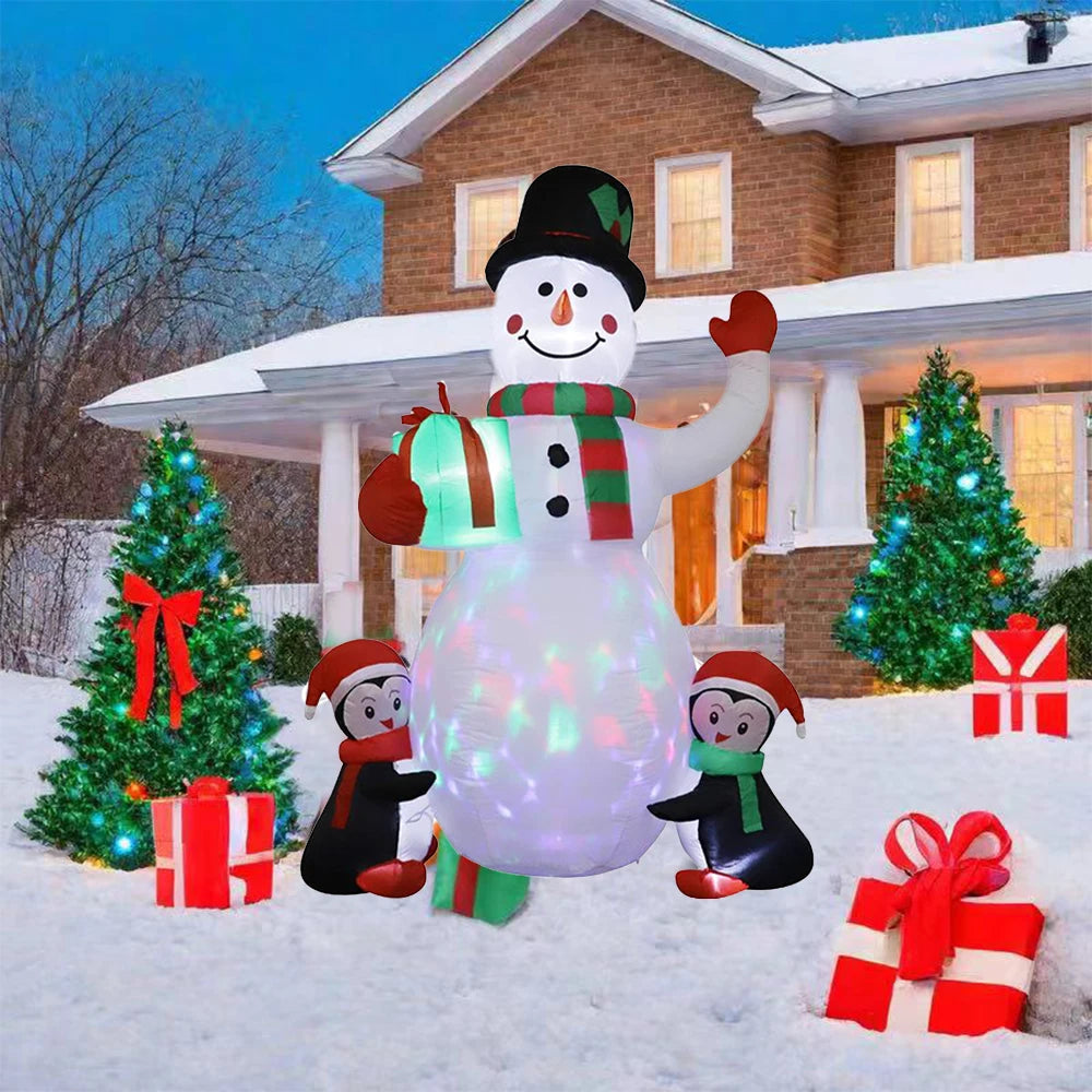1.8m Christmas Inflatable Snowman Airblown Decor with LED Light Christmas Outdoor Courtyard Garden Doorway Ornaments Party Props