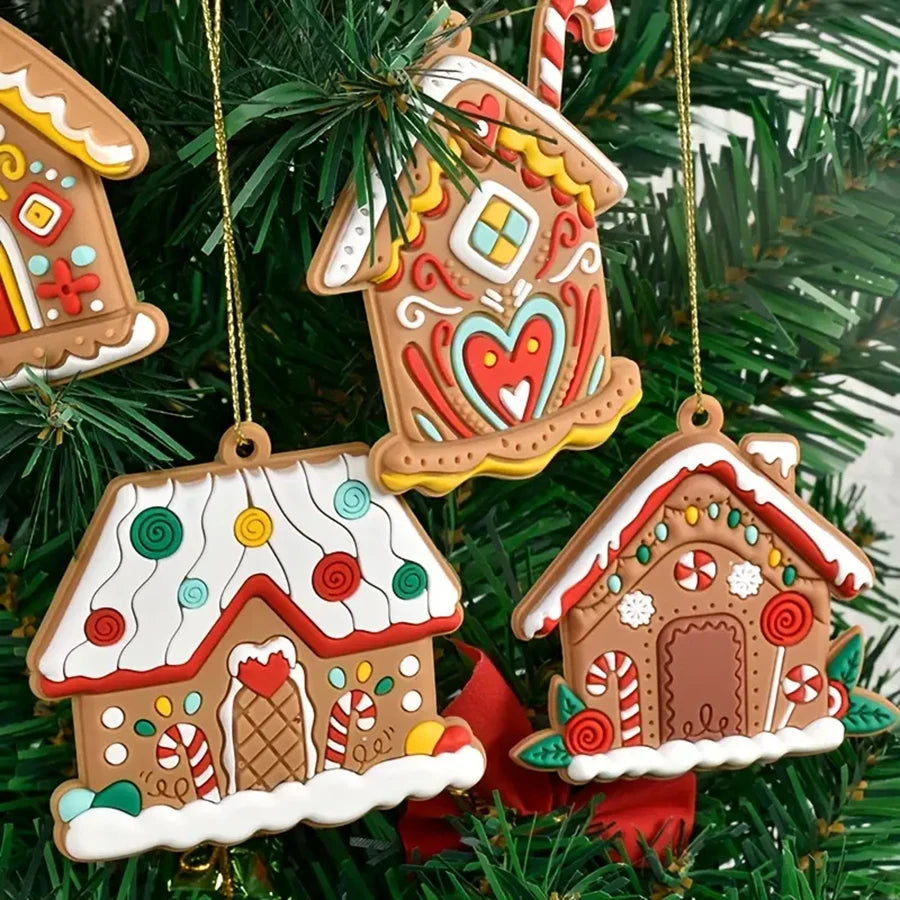 6pcs/Set Gingerbread House Pendants Christmas Tree Hanging Ornament 2024 Noel Navidad Home Decoration New Year Gift 2025