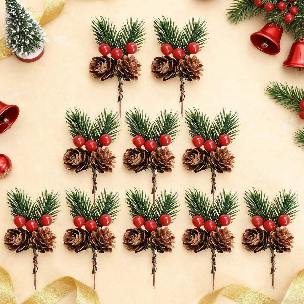 Christmas Decor Picks 10 Pieces Artificial Holiday Decoration Decorative Christmas Branches for Wedding Setup Greeting Cards