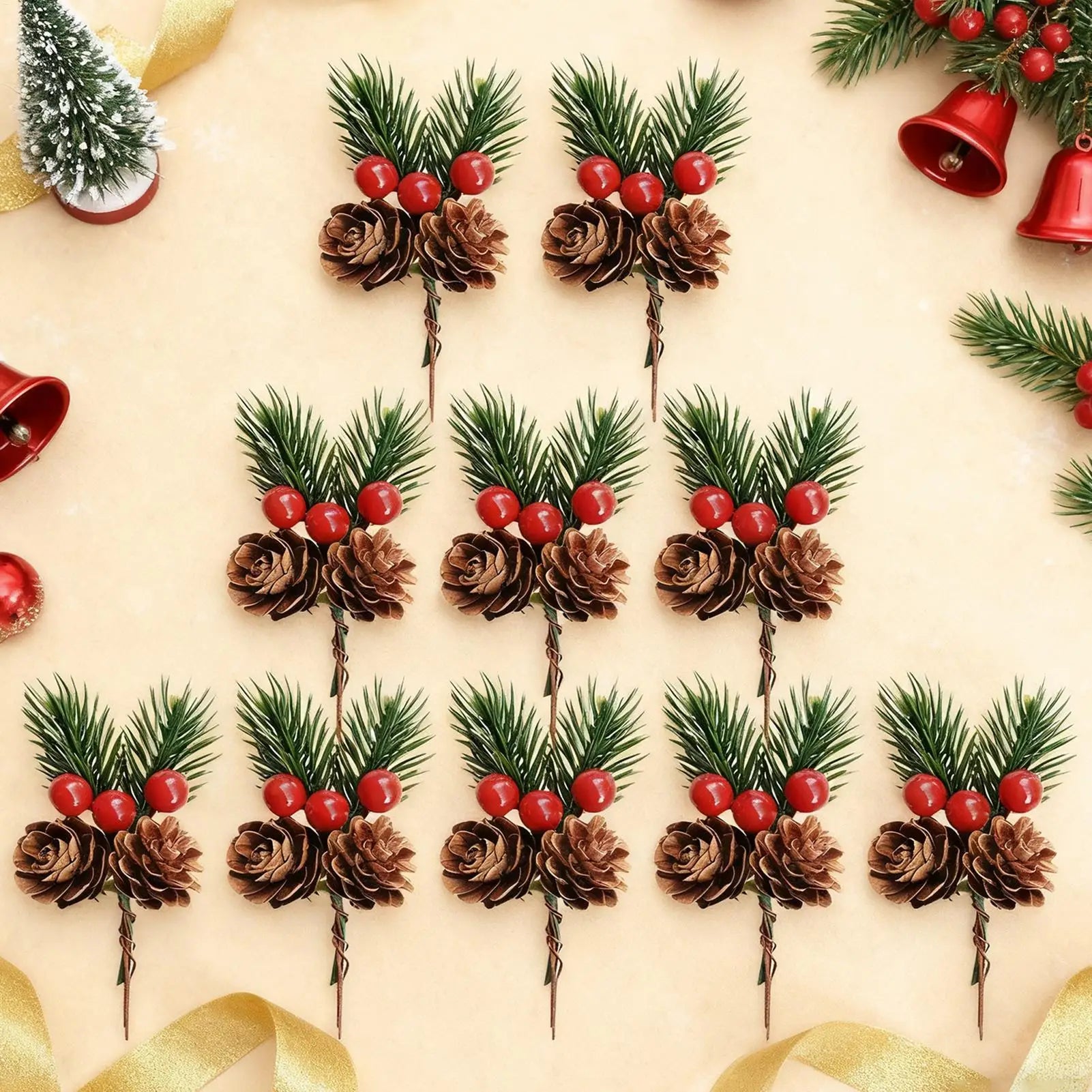 Christmas Decor Picks 10 Pieces Artificial Holiday Decoration Decorative Christmas Branches for Wedding Setup Greeting Cards