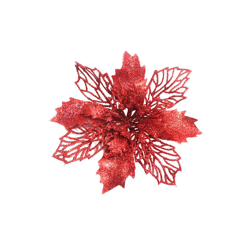 9cm Glitter Artifical Christmas Flowers Christmas Tree Wreath Decorations Fake Flowers Xmas Garland Ornaments New Year 2024