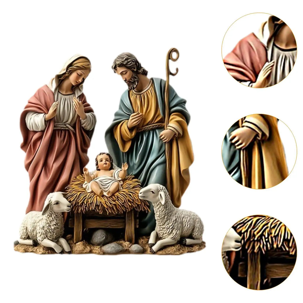 Nativity Scene Figurine Christmas Decoration Desktop Decor Festive Nativity Figurine Display Set for Living Room Holiday Gift