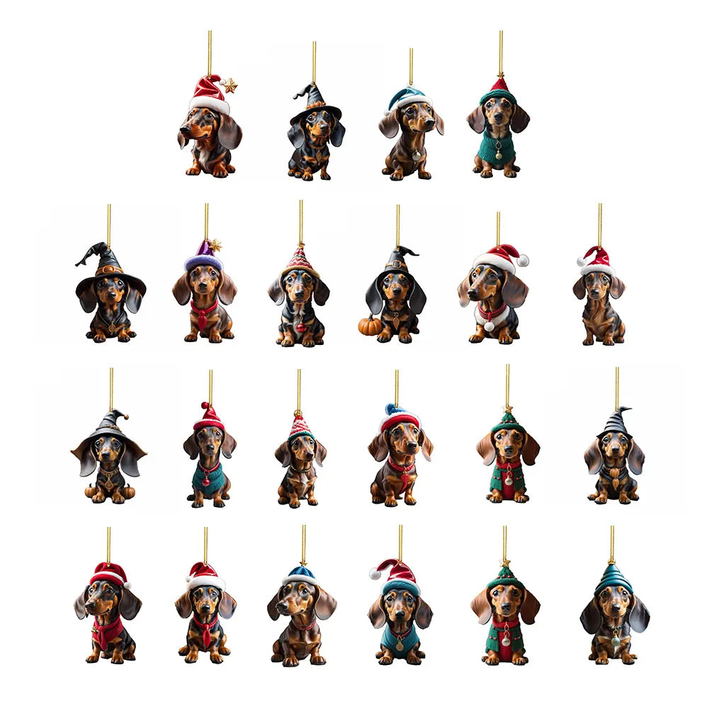 Christmas Hanging Dog Decor Acrylic Dog Figurines Decor Funny Puppy Pendant Xmas Tree Backpack Car Interior Decor