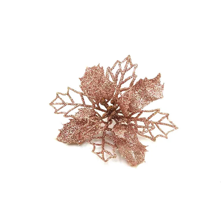 9cm Glitter Artifical Christmas Flowers Christmas Tree Wreath Decorations Fake Flowers Xmas Garland Ornaments New Year 2024