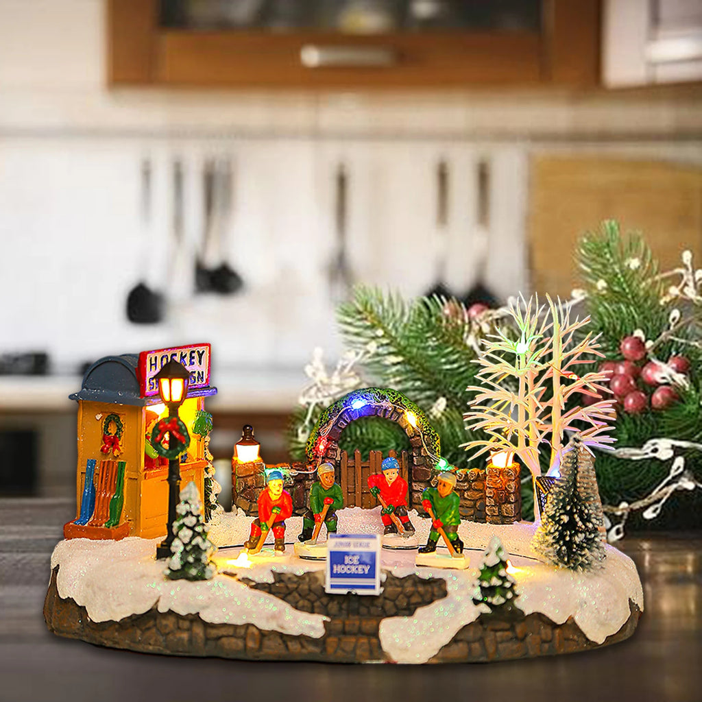 Christmas Luminous House Ornaments Scene Figurine Snow House Figurine Party Favors LED Light and Music for Home Holiday Table