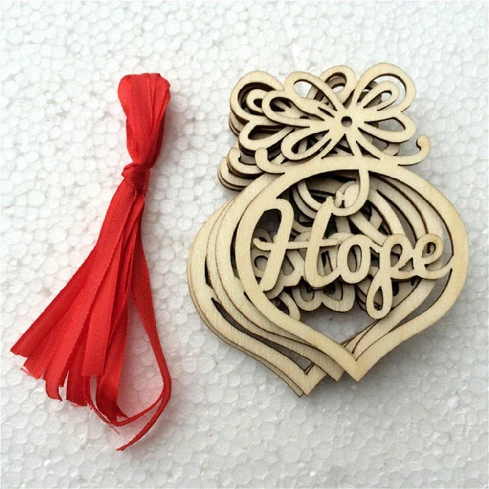 6 Pcs Christmas Decorations Wooden Ornament Xmas Tree Hanging Pendant Ornament