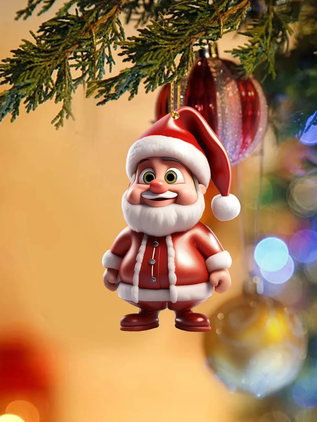 Santa Claus 6-Piece Set 2D Flat Acrylic Pendant Car Keychain Car Rearview Mirror Backpack Pendant Home Decoration Pendant