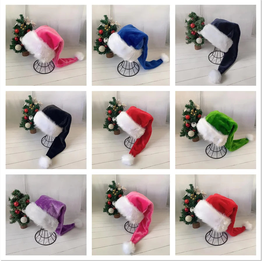 Black and White Fur Plush Hat for Adults and Children, Christmas Cap, Xmas Party, Home Decoration, High Quality