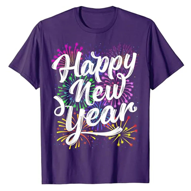 New Years Eve Party Supplies Happy New Year Fireworks T-Shirt Gift Humor Funny Saying Tee Women Men Family Matching Outfits