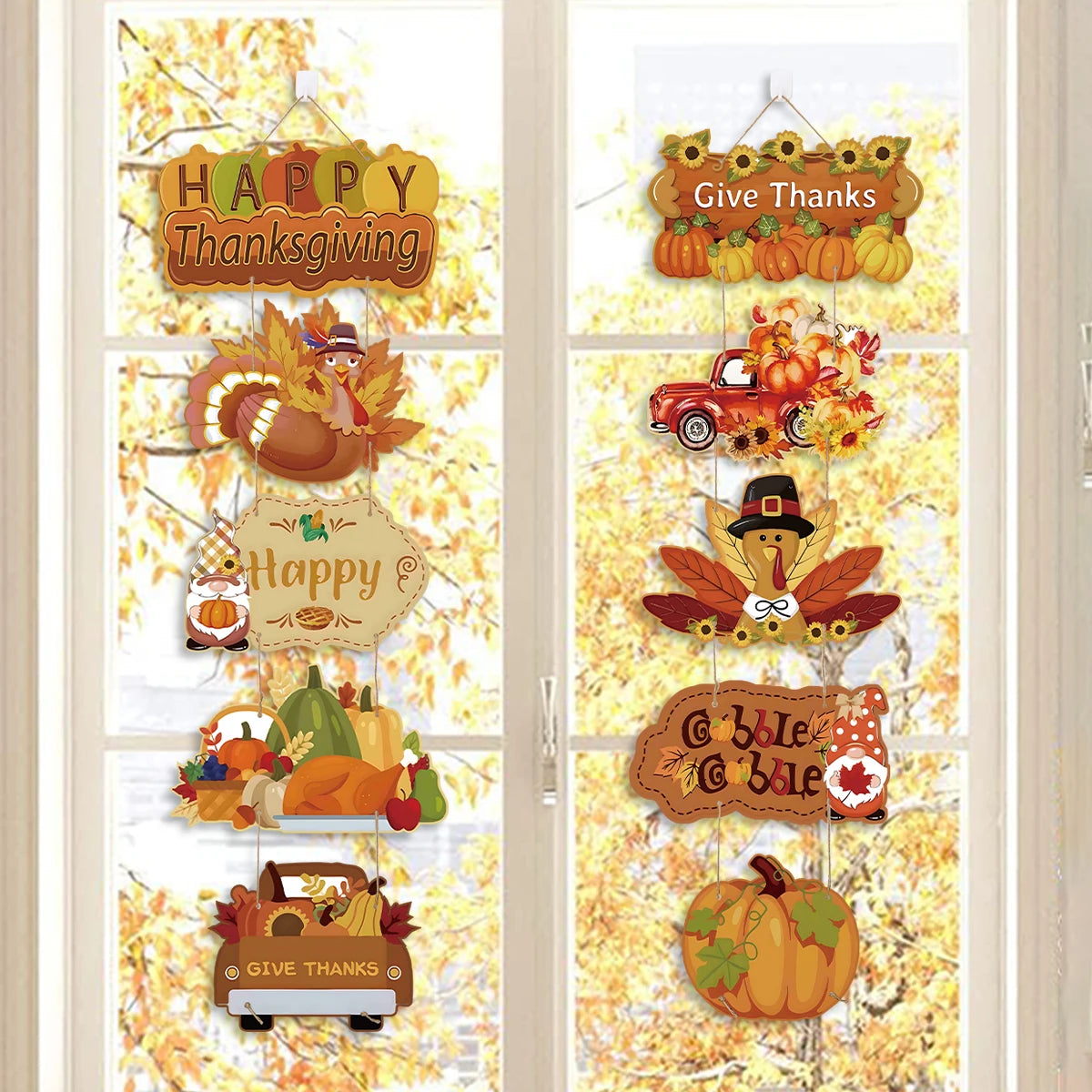 Happy Thanksgiving Day Door Banner Autumn Vine Wreath Dwarf Doll Ornament Gnomes Decorations for Home Tiered Tray Tabletop Decor
