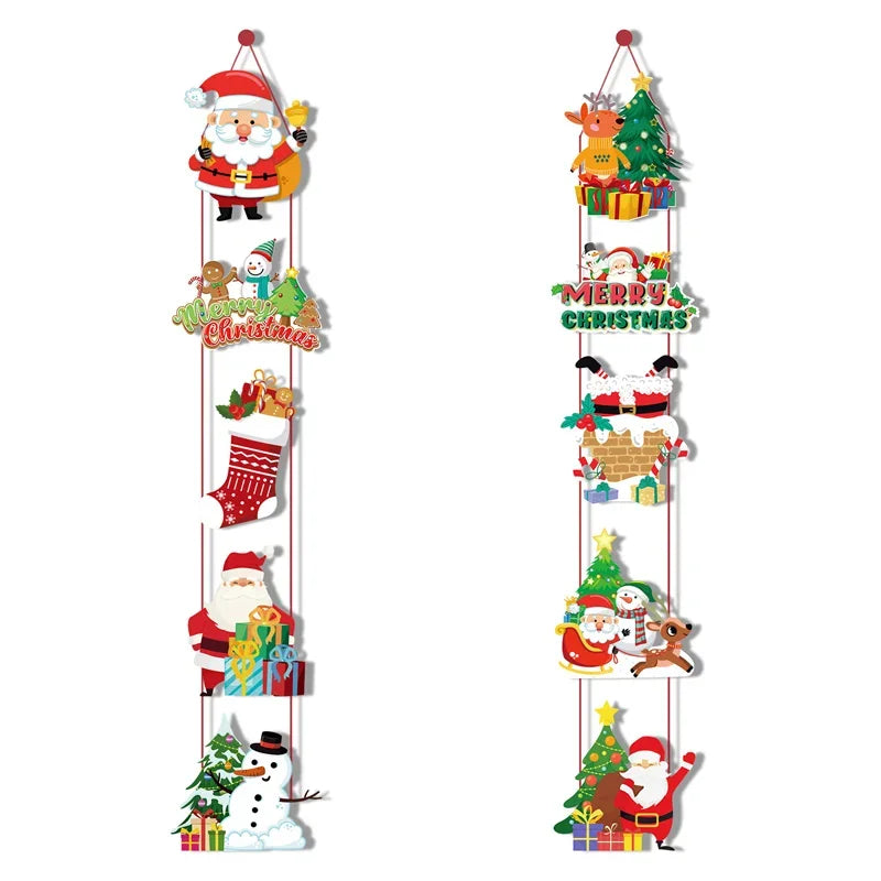 Merry Christmas Decor Door Hanging Banner Santa Claus Snowman Elf Couplet Party Yard Front Door Ornament Xmas Gift