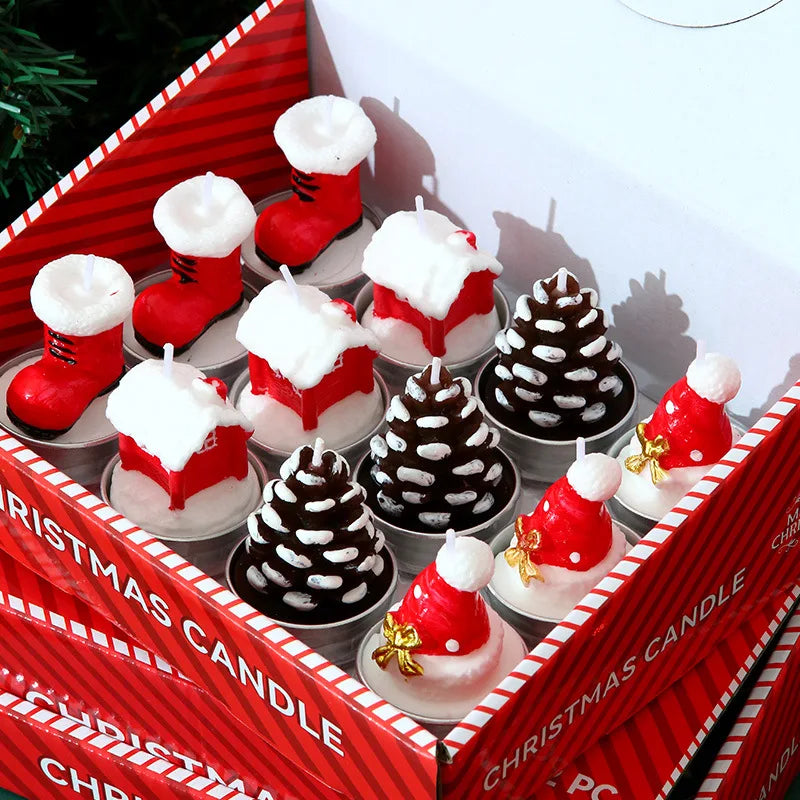Christmas candle set, old man tree, snowman, celebration, romance, decorative item, candlelight dinner, Christmas Eve